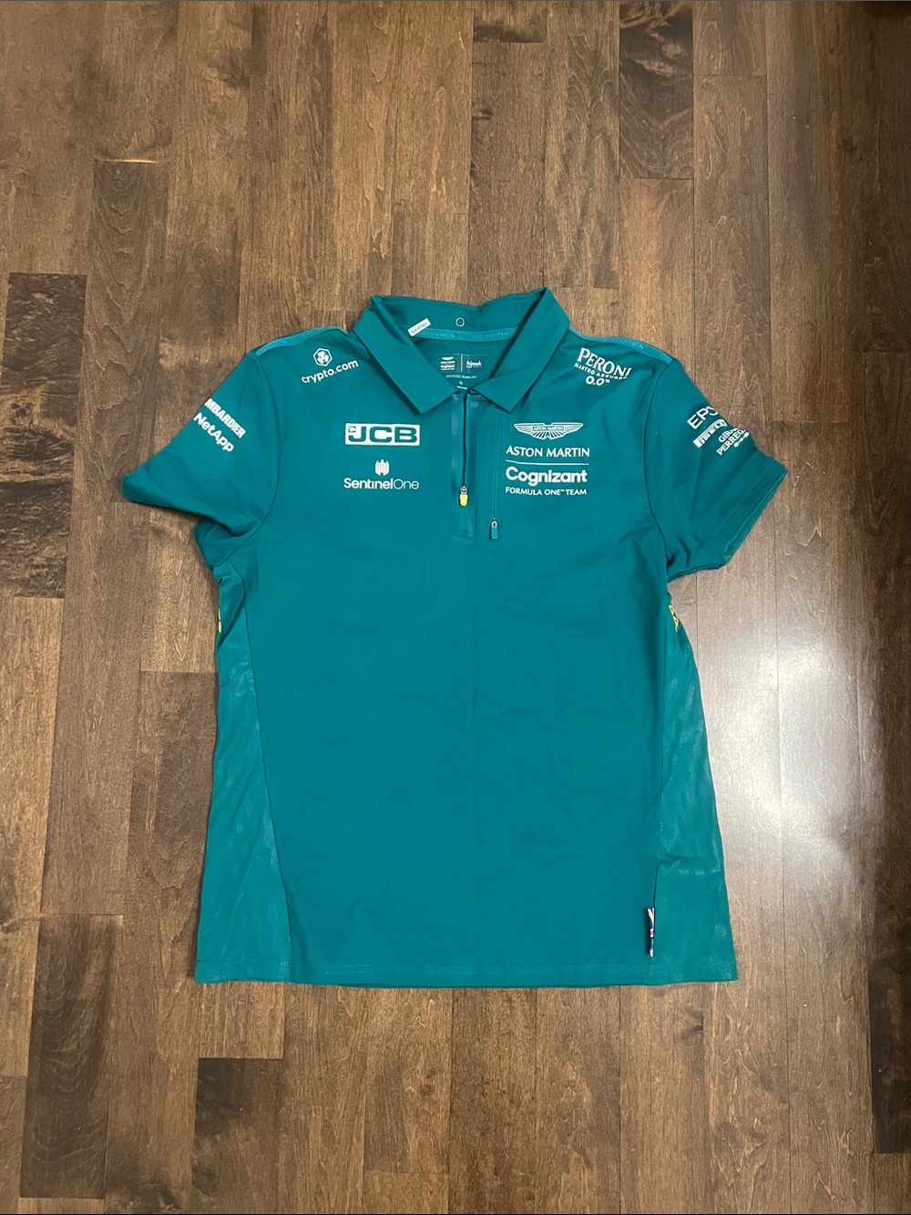 Aston Martin Teal Short Sleeve Polo - Team Logo Performance Tee